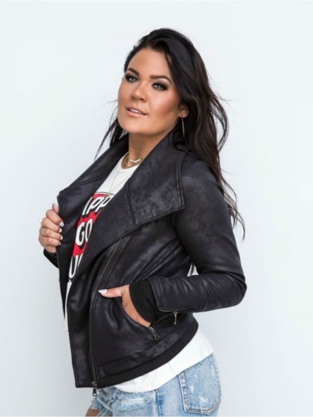 Apricot Lane Black Faux Leather Moto Jacket